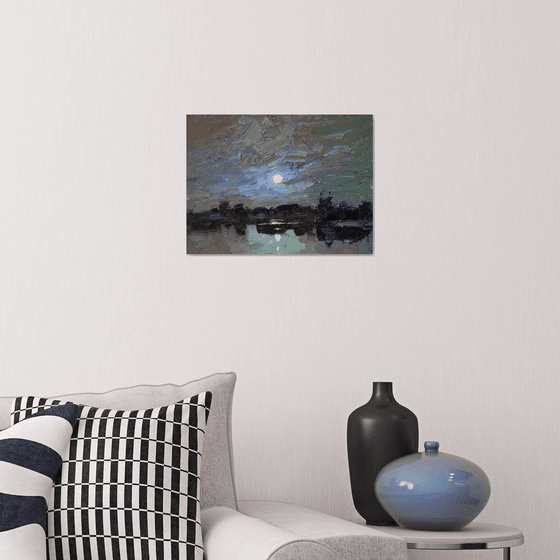 Oil painting, Sunset art, River Landscape, lake art, Impasto painting, Small artwork, Lake art painting, Housewarming gift first home