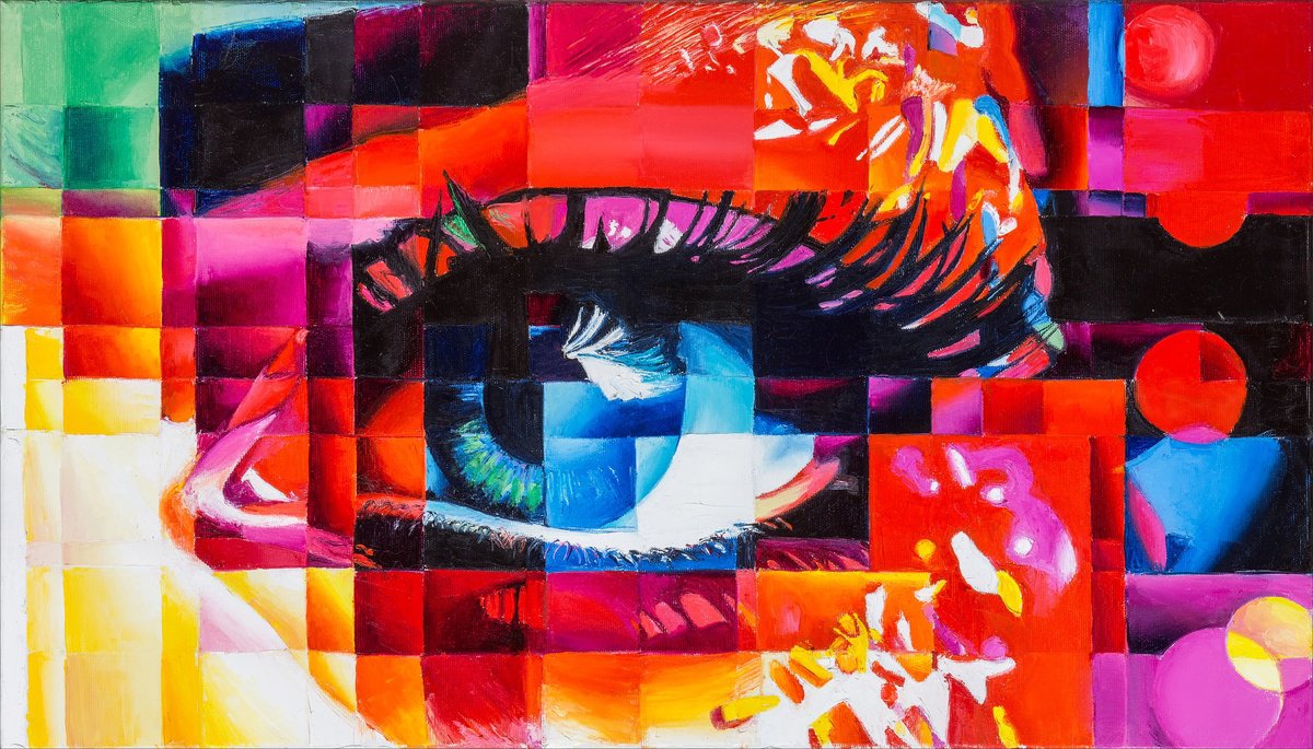 Urban And Pop Portrait Oil Painting By Assunta Cassa, 28 X 16, Io Ti Vedo (9) (I See You), Original Artwork