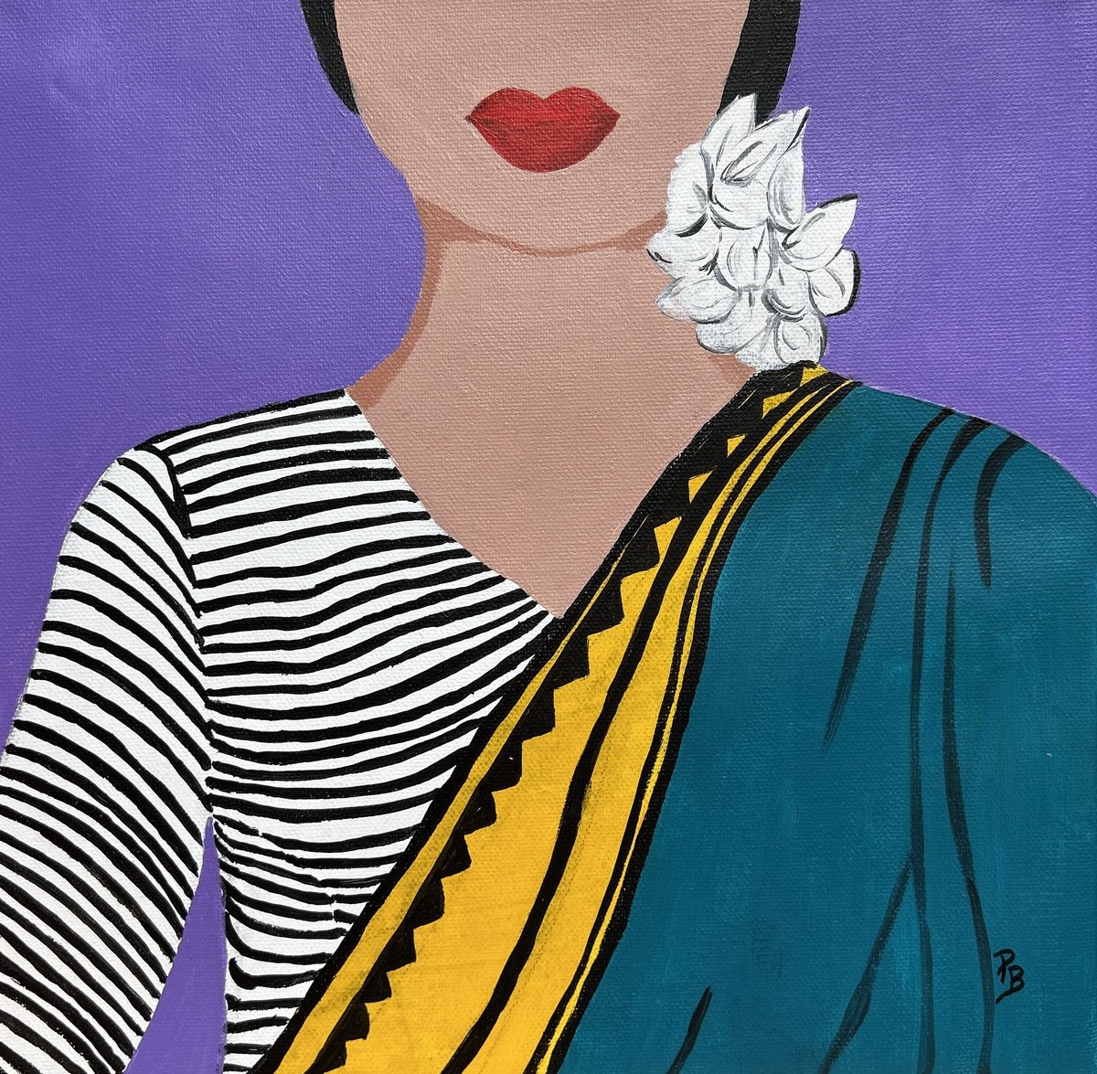 Original POP Art - Peacock green Saree Pop Art Indian painting, Modern Asian painting by Parul Baliyan