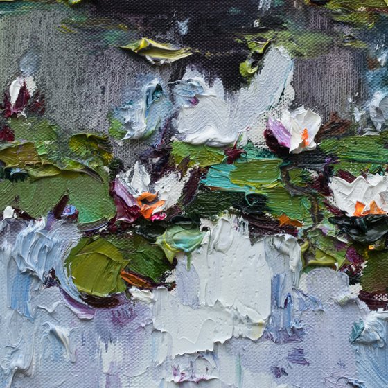 Water Lilies in pond -  Original Oil painting