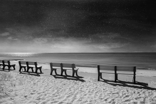 Benches By the Sea, No. 1, 18 x 12" by Brooke T Ryan