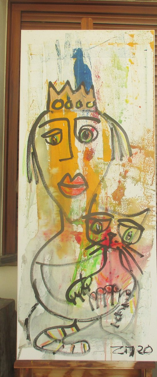 expressive golden queen, girl portrait 47,2 x 19,6 inch by Sonja Zeltner-Müller