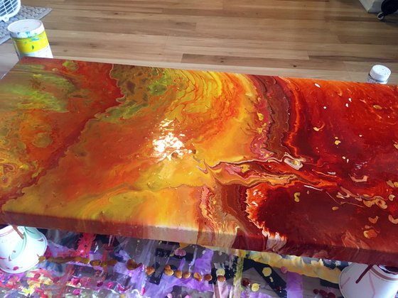 "Line In The Sand" - FREE USA SHIPPING - Original Abstract PMS Fluid Acrylic Painting - 36 x 18 inches