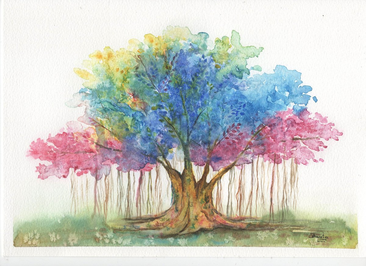 Tree of the World Abstract Watercolour Painting by Shweta  Mahajan