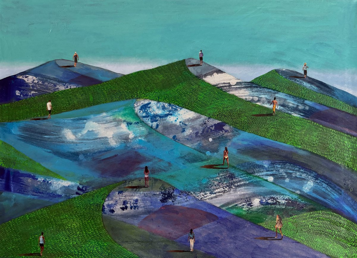 Expressive Landscape Acrylic Painting By Stefano Pallara, 28 X 20", Navigating Impermanence N.7, Original Artwork