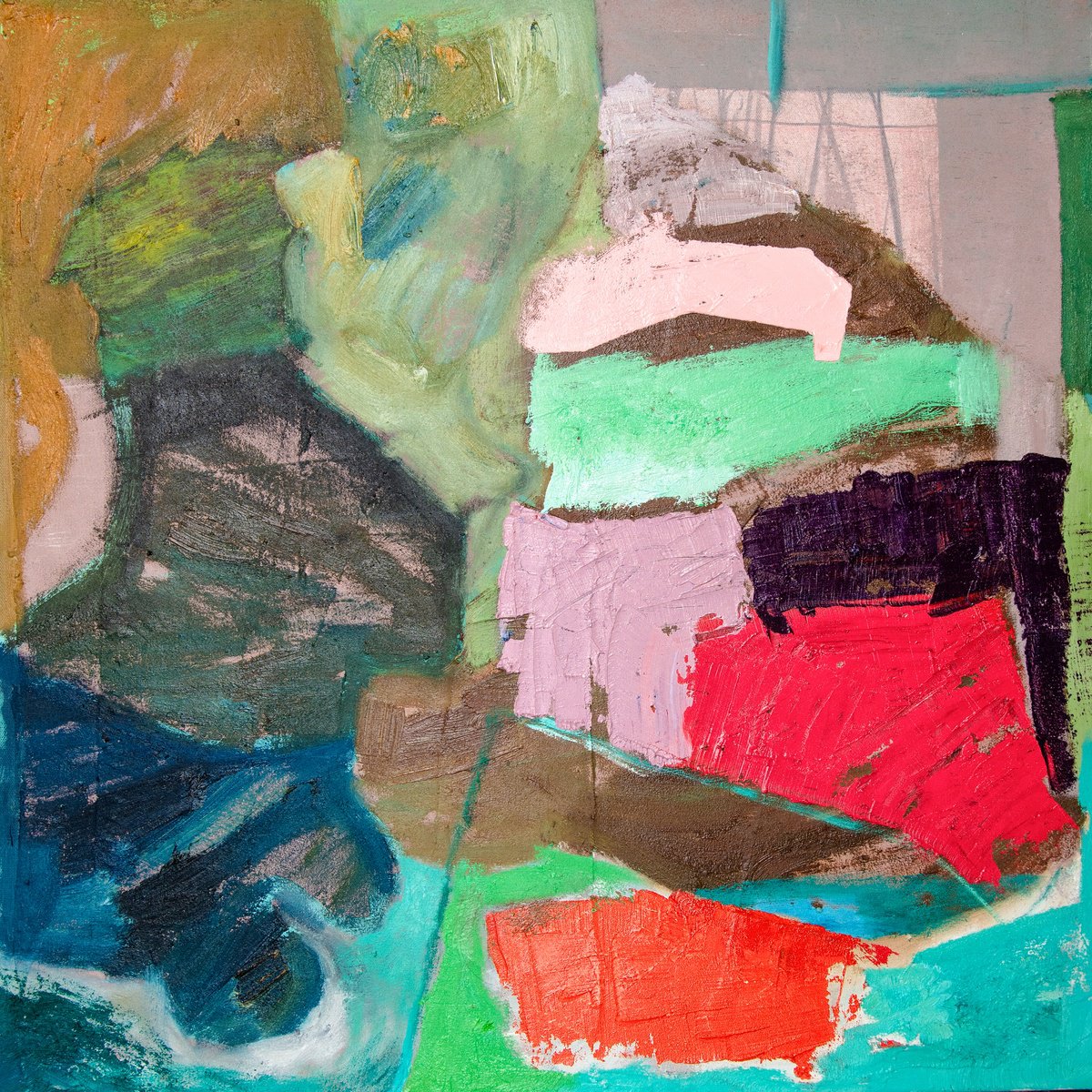 Impressionistic Abstract Oil Painting By Elizabeth Anne Fox, 28 X 28, Stacked Landscape, Original Artwork