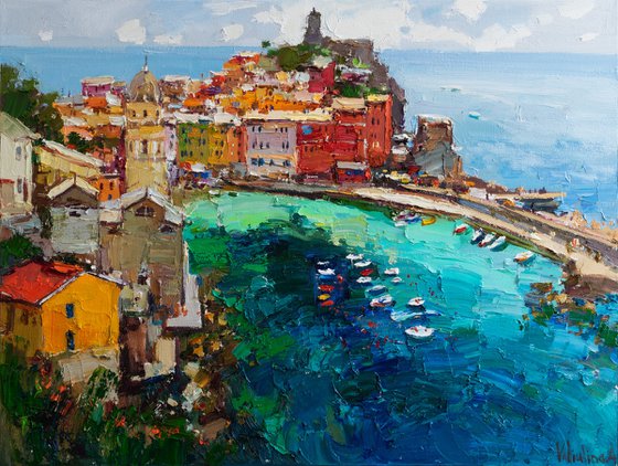 Vernazza Cinque Terre iItaly - Original impasto landscape painting textured Oil painting Italy wall art