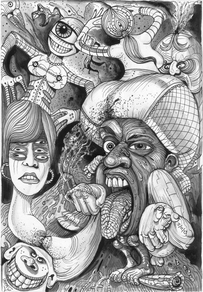 Surrealistic Portrait Drawing By Spencer John Derry, 8 X 12", Scheibe Kunst Fans, Original Artwork