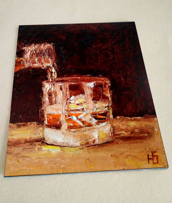 Whiskey, Bourbon Painting Original Art Whiskey Ice Wall Art Cocktail Artwork