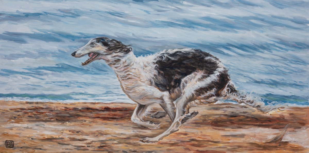 Photorealistic Animal Oil Painting By Liudmila Pisliakova, 31 X 16", Free Run, Original Artwork