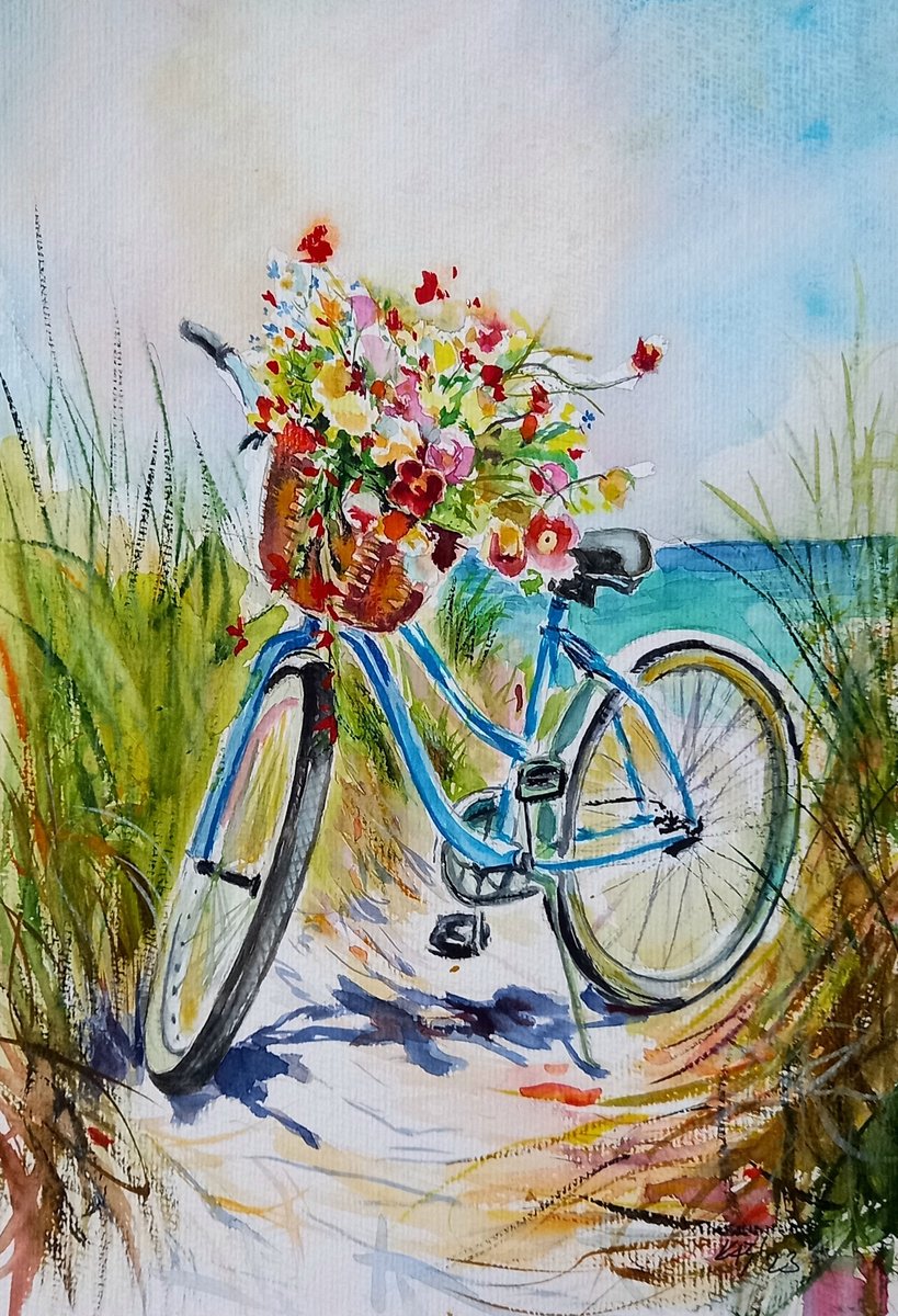 Colorful wildflowers bouquet with bycicle /35  25 cm/ by Kovcs Anna Brigitta