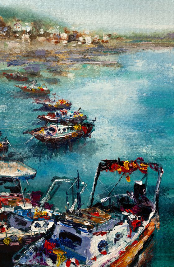 "Yachts in the harbor", seascape