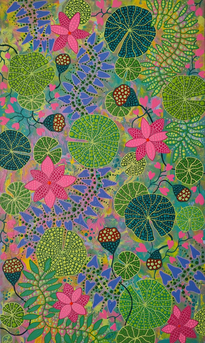 Lotus Pond By Oxana Lazari, 24 X 39, Artwork For Sale On Artfinder