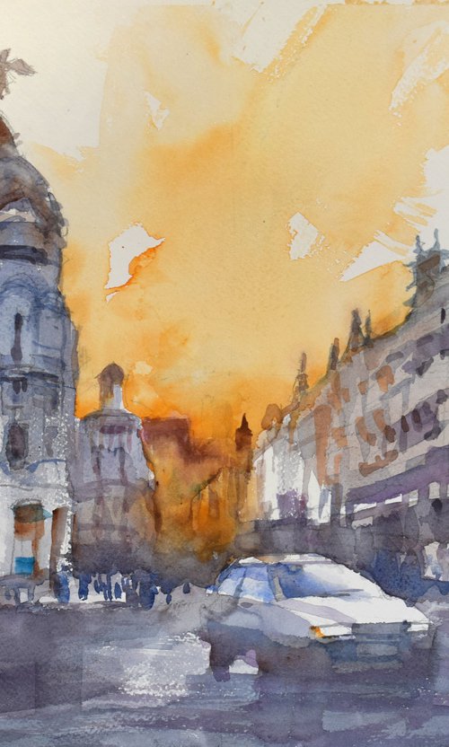 Madrid  sunset by Goran Žigolić Watercolors