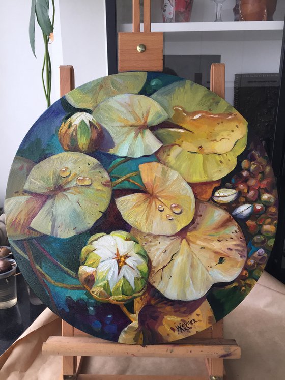 Water lilies. Painting of water lilies.