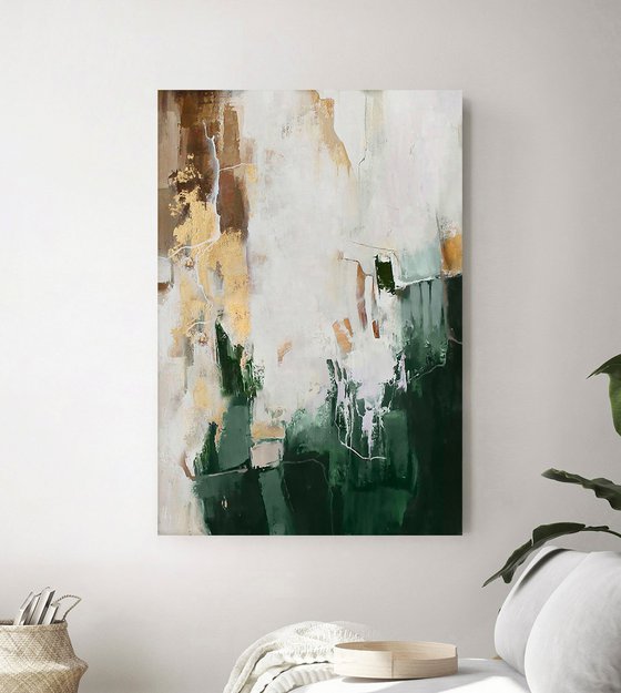"Green Bloom 2" Green gold abstract art