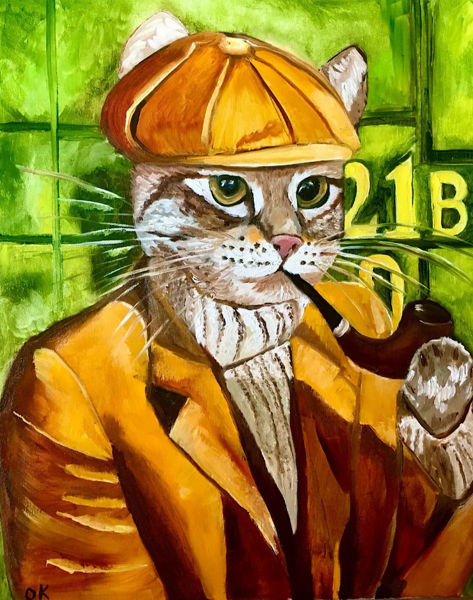 Impressionistic Animal Oil Painting By Olga Koval, 18 X 22", Cat- Sherlock Holmes, Original Artwork