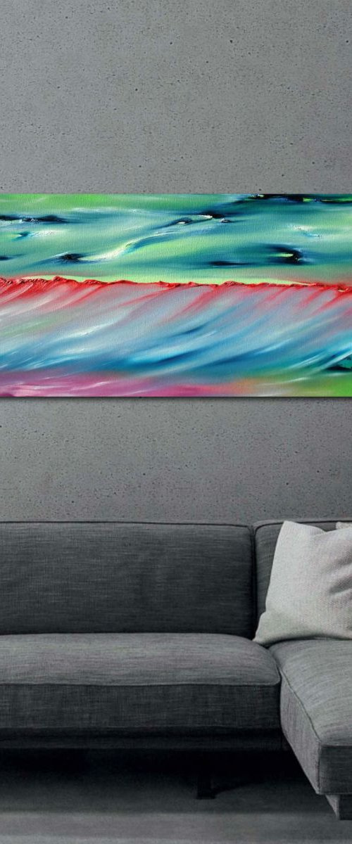 Sense of time - 100x40 cm,  Original abstract painting, oil on canvas by Davide De Palma