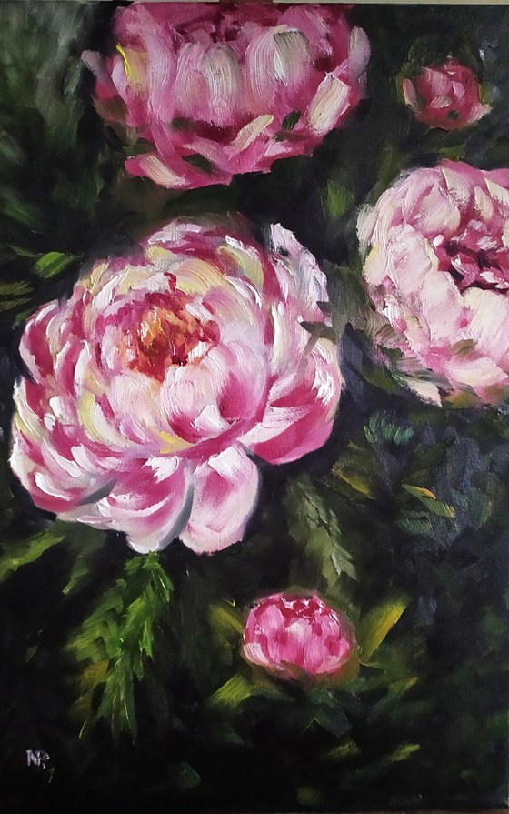 Love peonies, original flower oil painting, gift idea, bedroom art