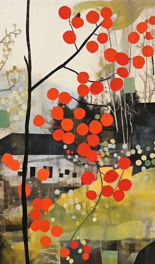 Red viburnum on a green glade #2 by V+V Kniazievi