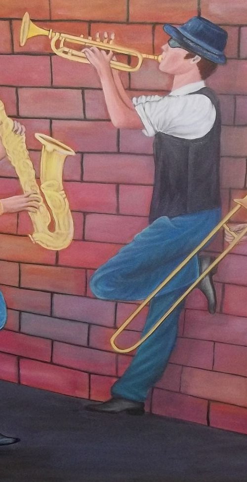 Street musicians, Brass trio, saxophone, trumpet, trombone by Sofya Mikeworth
