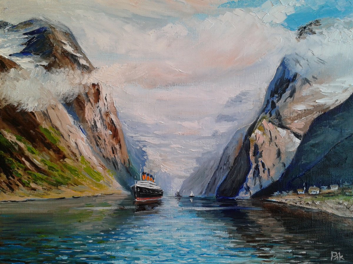 Impressionistic Landscape Oil Painting By Oleh Rak, 21 X 17", Fjords Of Norway. Titanic, Original Artwork