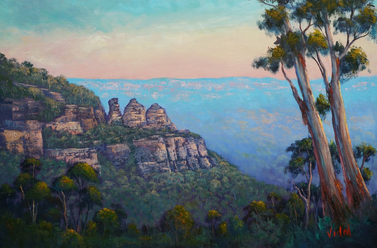 Impressionistic Landscape Oil Painting By Christopher Vidal, 35 X 24, Last Light On Three Sisters, Original Artwork