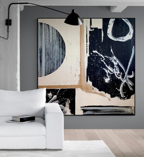 Abstraction No. 324 black & white minimalism XXL by Anita Kaufmann