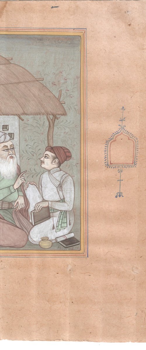 Guru and Disciple on Antique Paper by Mukesh Swami