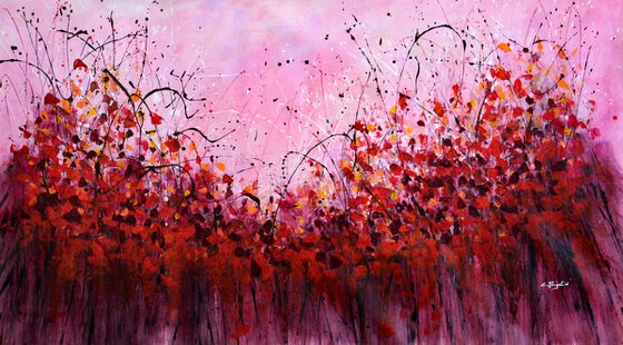 "Red Vibe" - Extra large floral landscape painting
