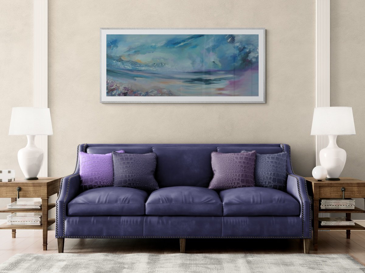 Impressionistic Landscape Oil Painting By Lesley Blackburn, 47 X 20", The Ocean