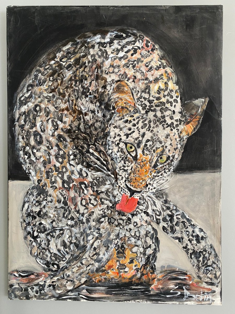 Expressive Animal Acrylic Painting By Sylvie Dodin, 29 X 39", Animals, Original Artwork