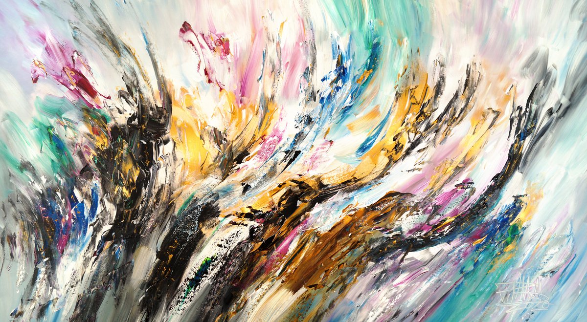 Abstract Acrylic Painting By Peter Nottrott, 61 X 33", Energy Gold C 1, Original Artwork