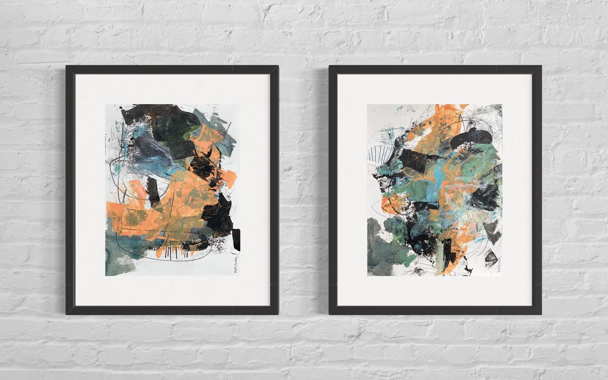 Organic Abstract Acrylic Painting By Kat Crosby, 22 X 14", Shake It Up 1, 2, Original Artwork