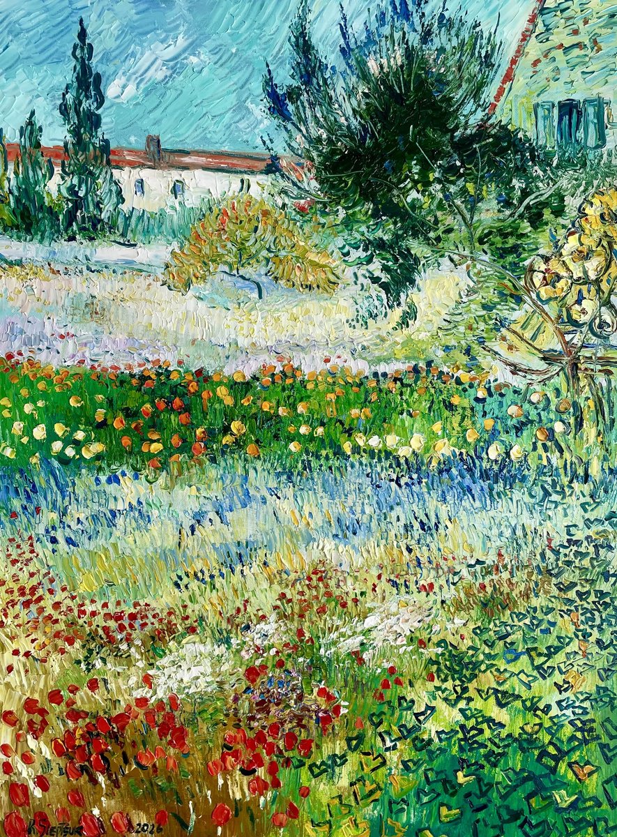 Flowering Garden With Path By Roman Sleptsuk, 24 X 31, Artwork For Sale On Artfinder