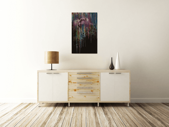 " Colored dreams" Original mixed media  painting on fabric 50x80x2cm.ready to hang