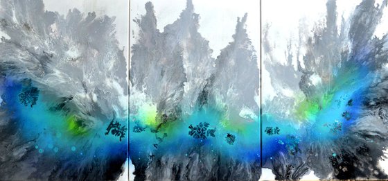 Astral Love 10 150x70cm, Fluid Art Painting Large Abstract XXL Peaceful Artwork Neutral Colours Painting