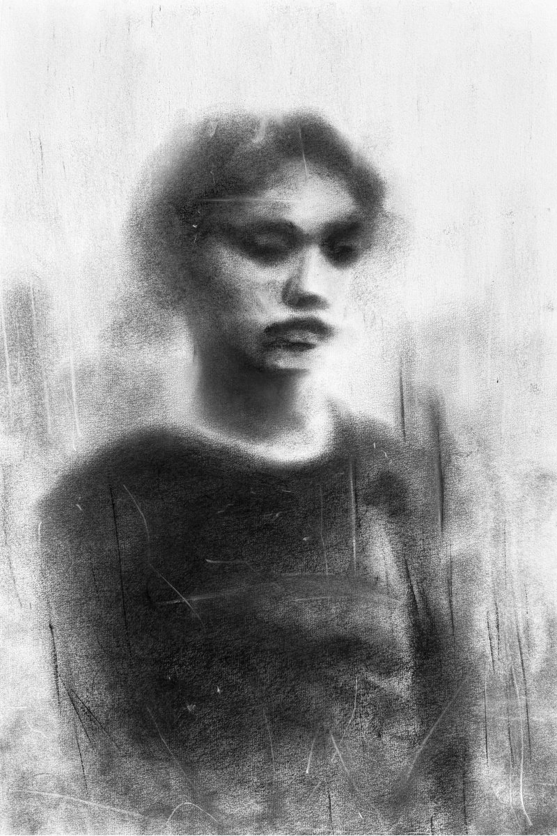 Surrealistic Portrait Charcoal Drawing By Denny Stoekenbroek, 13 X 20, The Ones We Almost Remember, Original Artwork