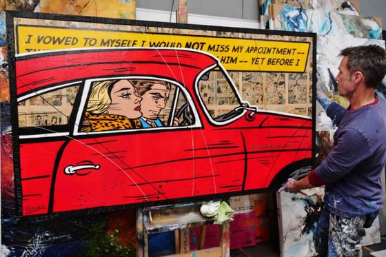 Drive By Romance 180cm x 100cm Porsche Romance Comic Book Urban Pop Art With Custom Etched Frame