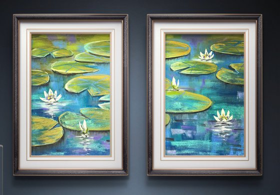 Water lilies Set of 2 Pastel