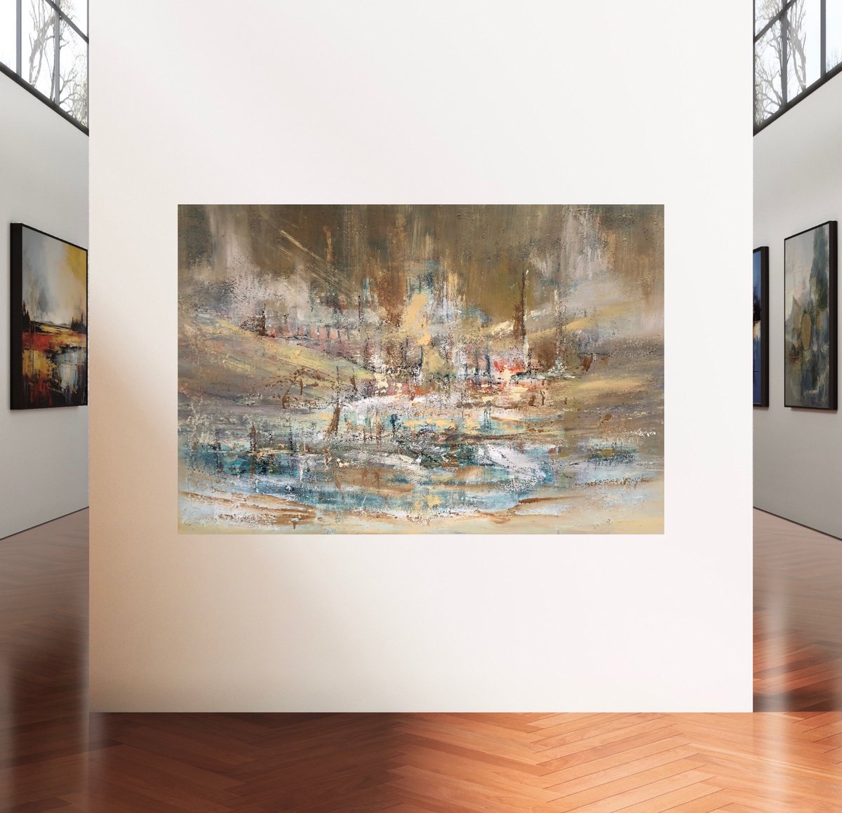 Abstract Acrylic Painting By Snezana Djordjevic, 47 X 31", Story About Ancient Ships-2, Original Artwork