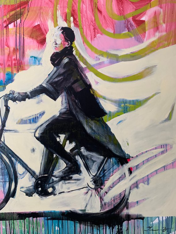 XXXL Big painting - "Summer wind" - Bike - Cyclist - Amsterdam - Huge painting