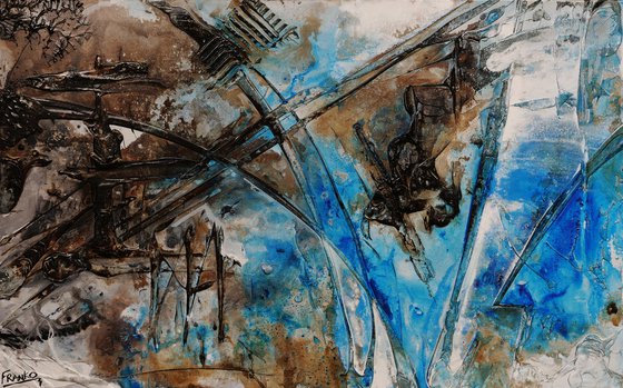 Washed Rust 160cm x 100cm Blue Rustic Abstract Art