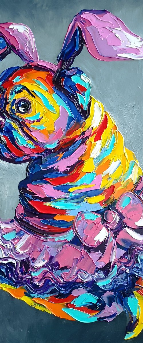 Bunny - pug dog, oil painting by Anastasia Kozorez