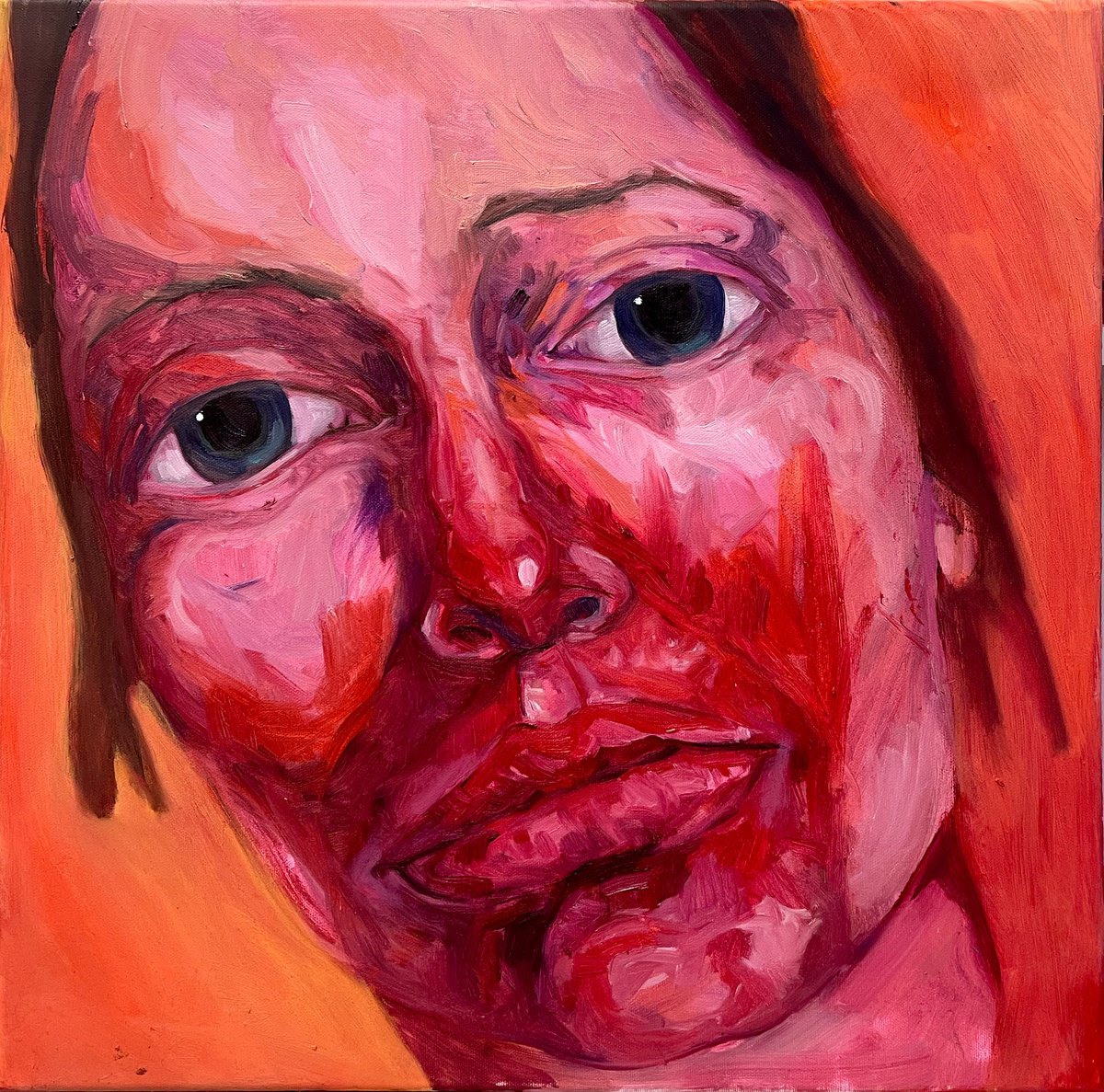 Expressive Portrait Oil Painting By Ulli Schmitt, 20 X 20", No Words, Original Artwork