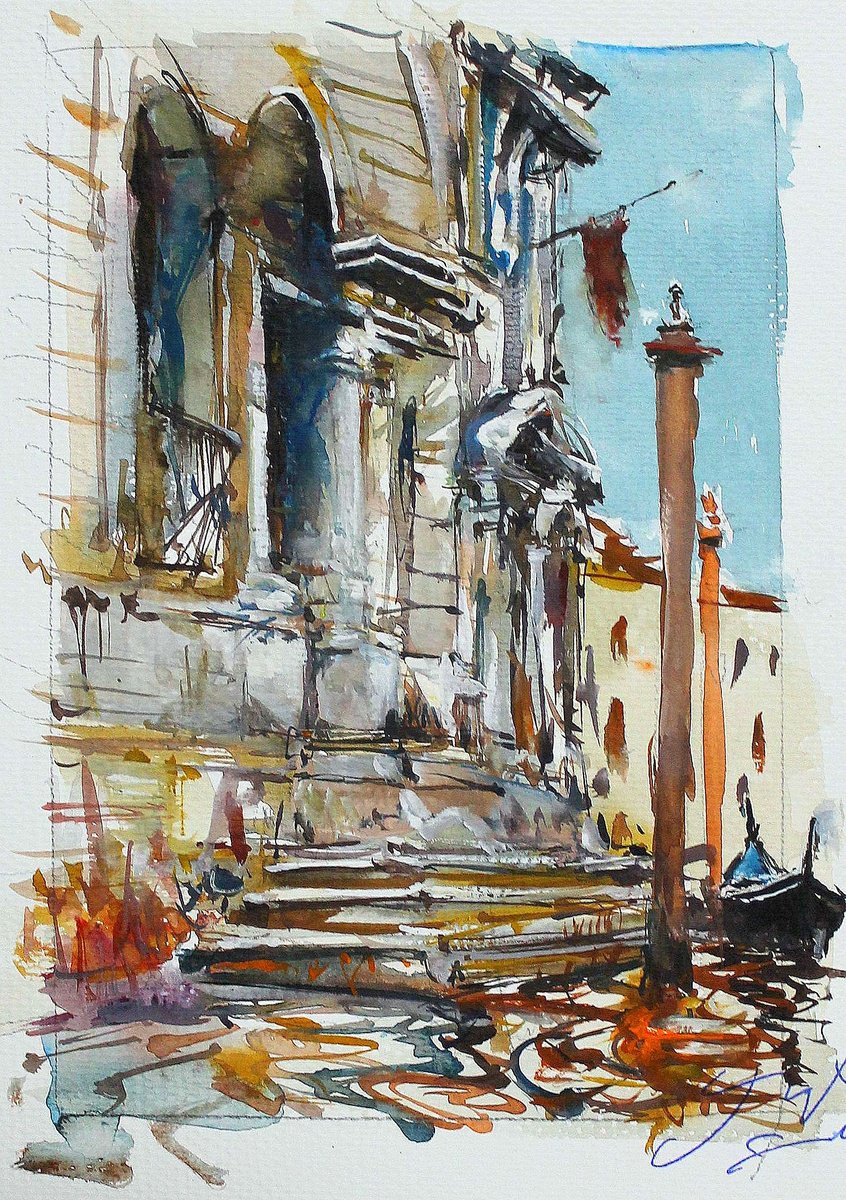 Impressionistic Cityscapes Watercolour By Maximo Damico, 7 X 10", Canali Di Venezia, Original Artwork