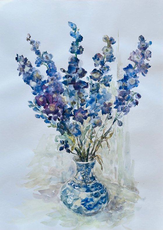 Delphinium in vase. 30in.x22in