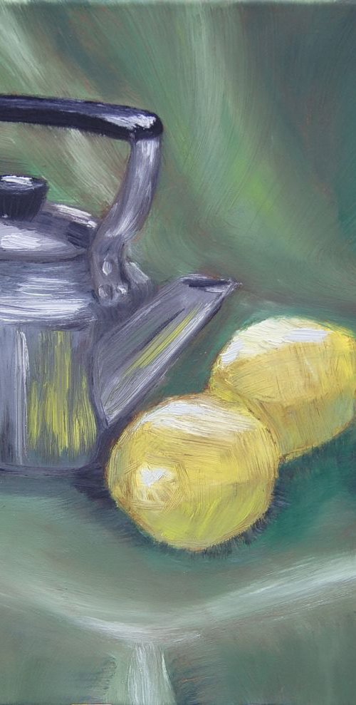 Lemon tea. Original oil still life painting with lemons by Svetlana Vorobyeva