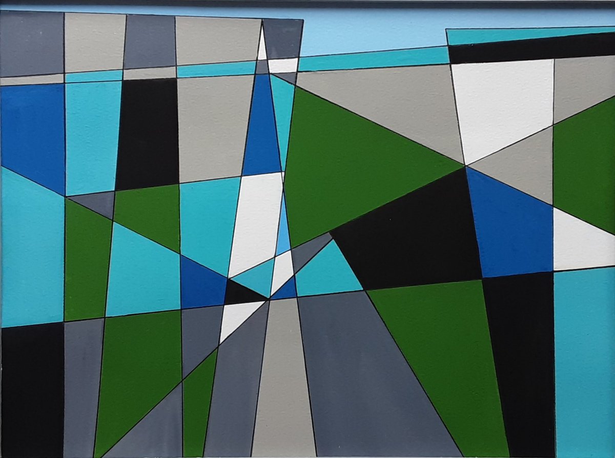 Abstract Painting By Paul Heron, 19 X 15", Grey And Green, Original Artwork