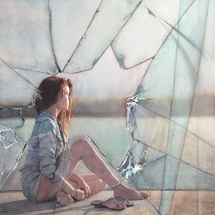 An Girl Behind A Broken Glass I By Reme Junior Artfinder